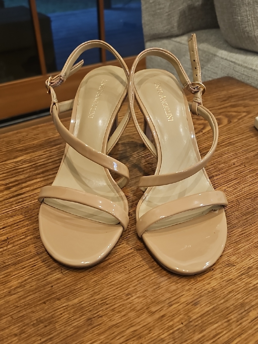 ENZO ANGIOLINI Nude Patent Leather Strappy Sandals